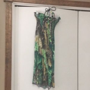 Green/ brown stretchy sundress with beaded halter!